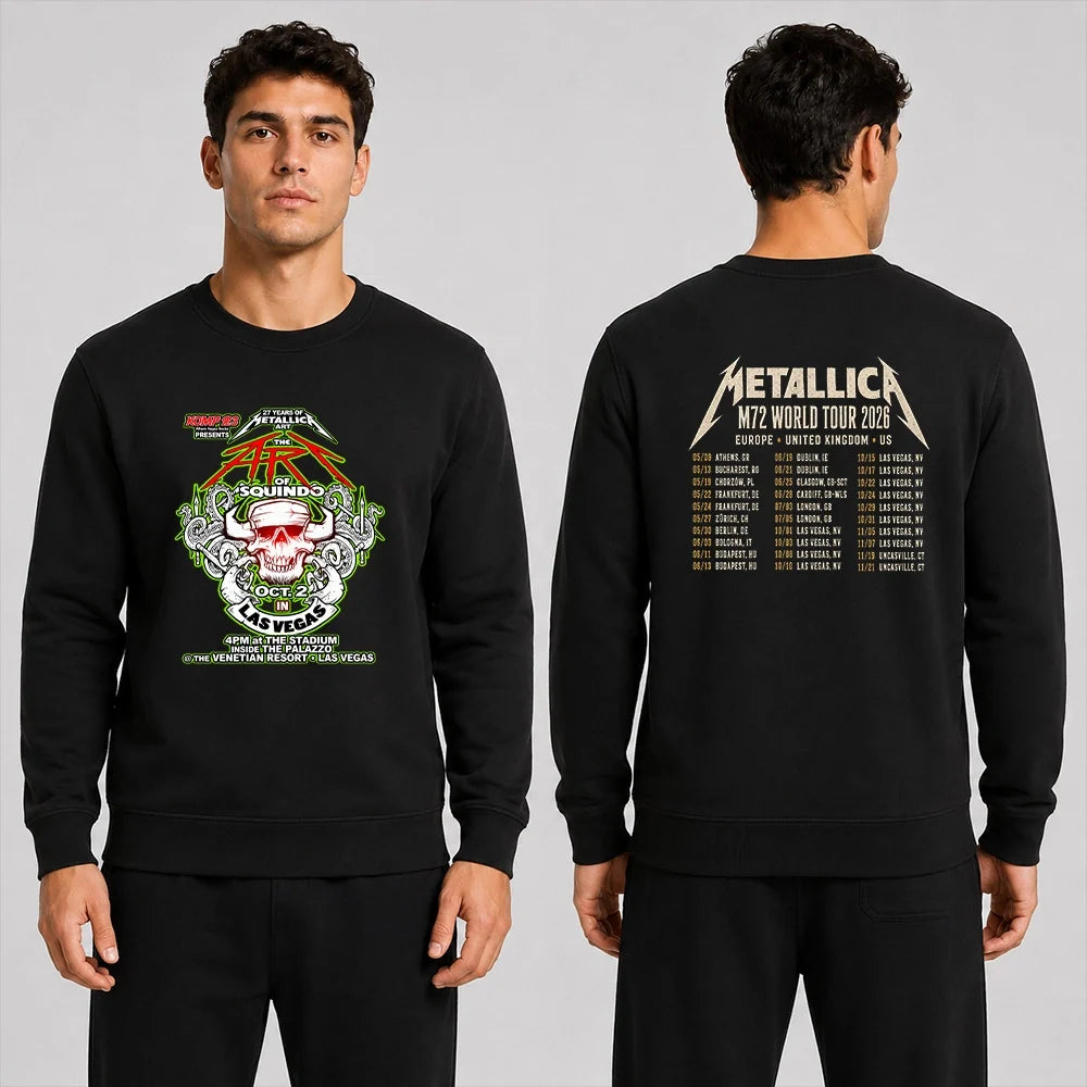 Metallica Life Burns Faster October 2 2026 The Stadium at The Palazzo Las Vegas United States 2 side T-shirt by Squindo featuring The Art of Squindo skull, curling tentacles, red graphics, electric green details and event-inspired back print.